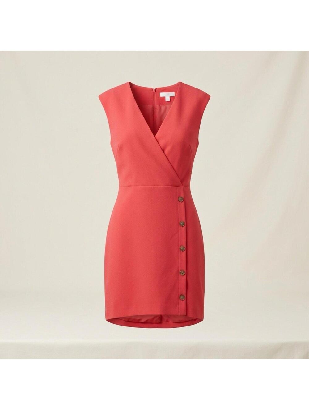 NWT LOFT Red Faux Wrap Midi Dress Size 10 Sleeveless V-Neck Sheath Casual Work